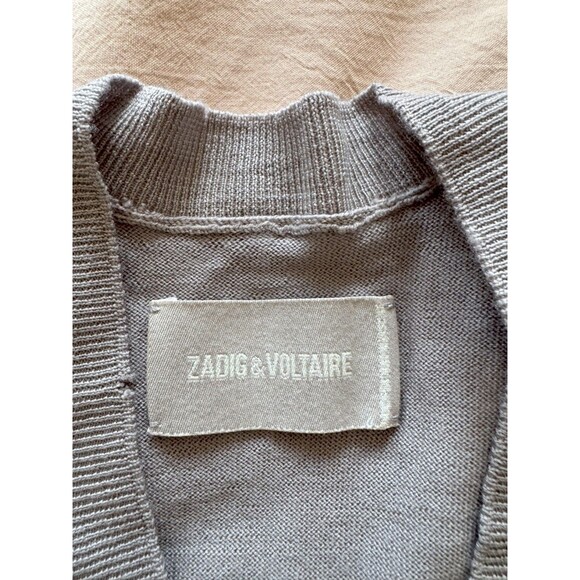 Zadig & Voltaire Womens XS Gray 100% Merino Wool Happy Army Strass Soft Sweater - Picture 4 of 11